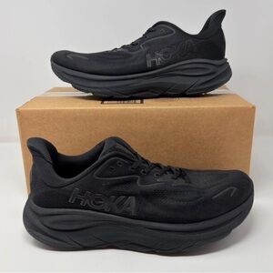 HOKA One One Clifton 10 Mens Size 12.5 2E Wide Black Running Sneakers EXCELLENT